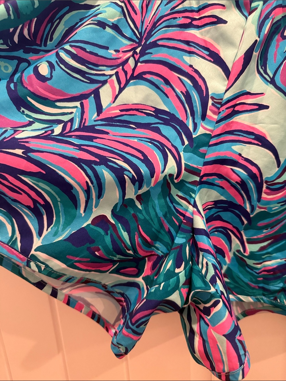 Women’s Tropical Print Running Shorts - Aqua, Teal & Pink - Picture 2 of 7